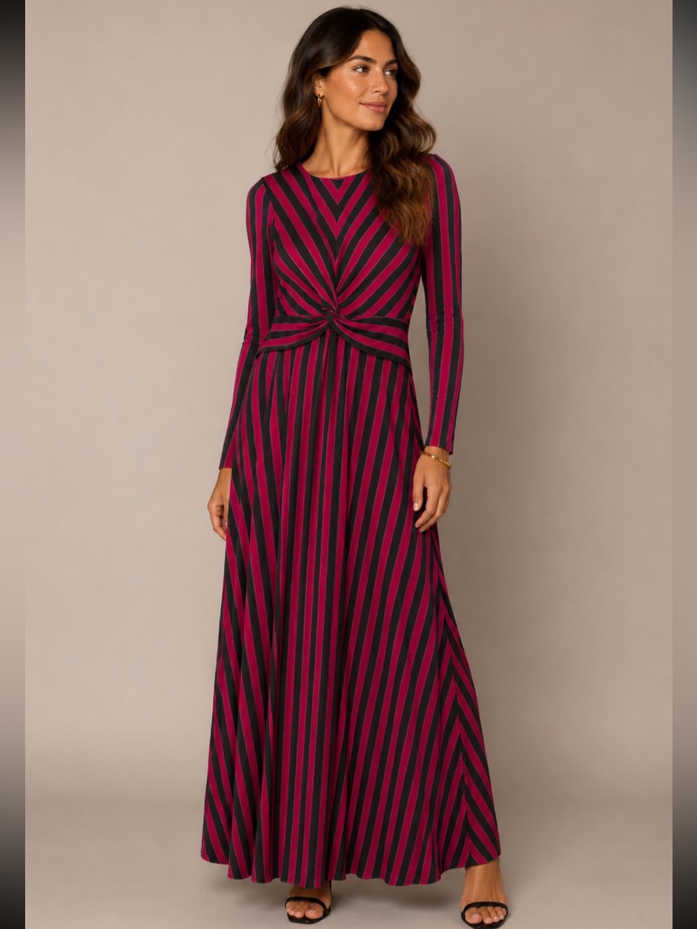 Boden Womens Midi Dress UK 16 US 12 Stripes Twisted Waist Jersey